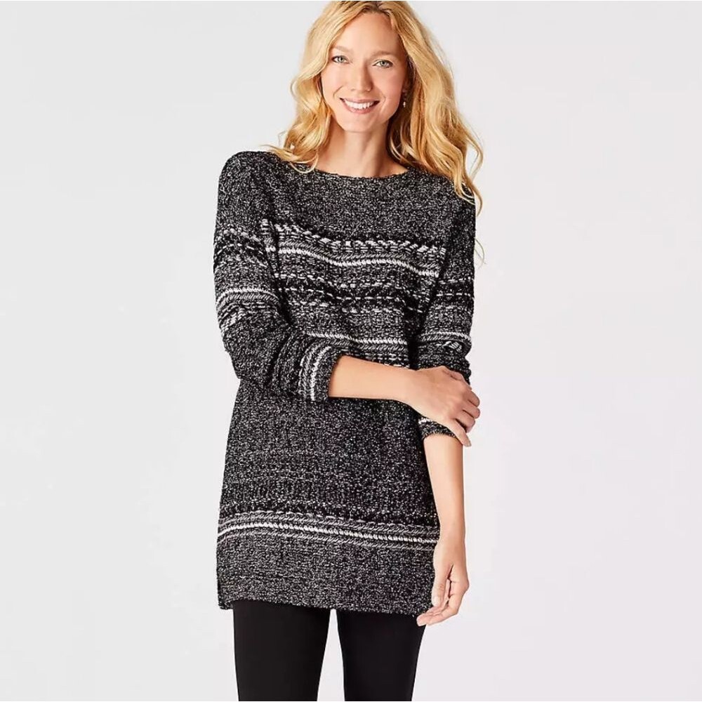 J. Jill Grey Textured-Stripes Marled Sweater Size M